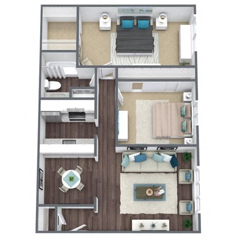 Floor plan for 2 beds, 1 bath, 814 sqft