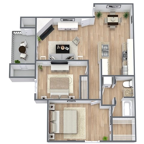 Floor plan for 2 beds, 1 bath, 841 sqft