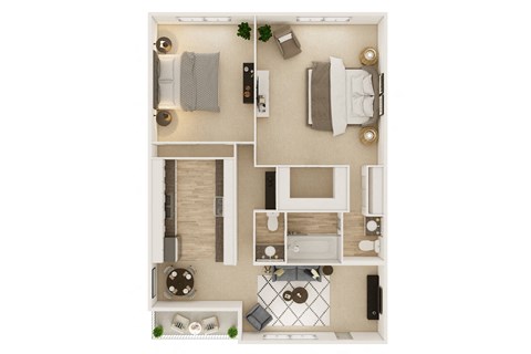 Floor plan for 2 beds, 1.5 baths, 890 sqft