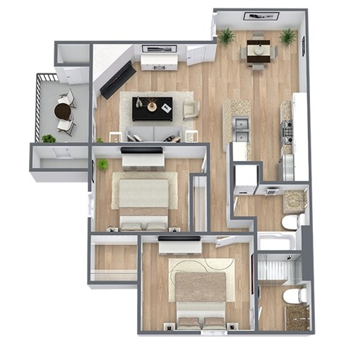 Floor plan for 2 beds, 2 baths, 924 sqft