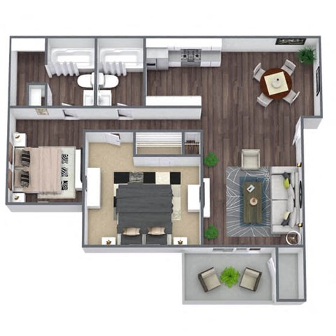 Floor plan for 2 beds, 2 baths, 860 sqft