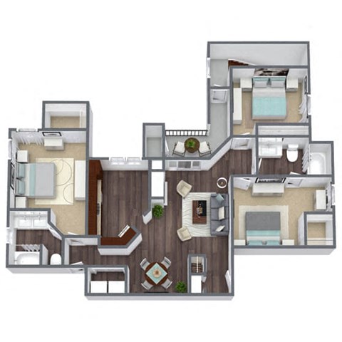 Floor plan for 3 beds, 2 baths, 1362 sqft