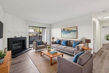 Carlsbad apartment for rent - A living room with a fireplace and a painting on the wall.