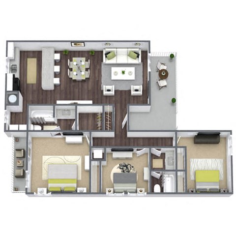 Floor plan for 3 beds, 2 baths, 1533 sqft