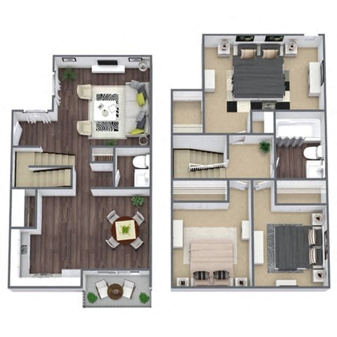 Floor plan for 3 beds, 1.5 baths, 1287 sqft