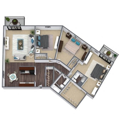 Floor plan for 3 beds, 2 baths, 1338 sqft