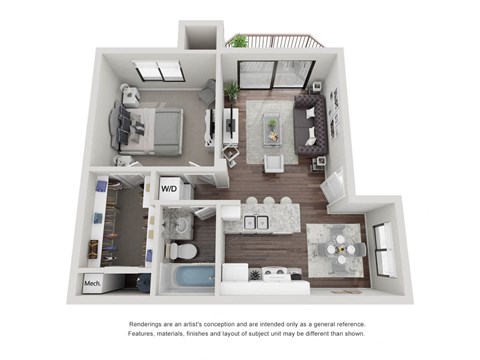 Floor plan for 1 bed, 1 bath, 660 sqft