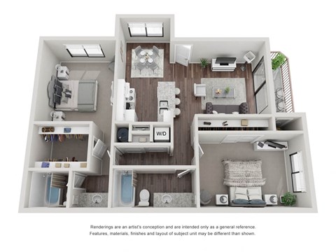 Floor plan for 2 beds, 2 baths, 980 sqft
