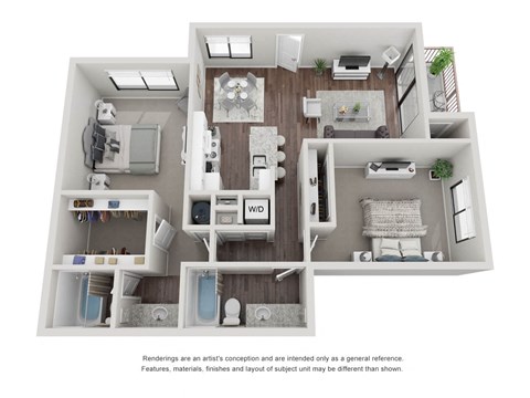 Floor plan for 2 beds, 2 baths, 1006 sqft