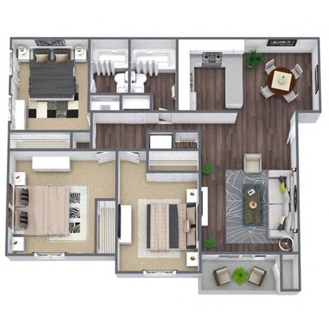 Floor plan for 3 beds, 2 baths, 1060 sqft