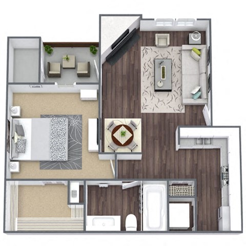 Floor plan for 1 bed, 1 bath, 575 sqft