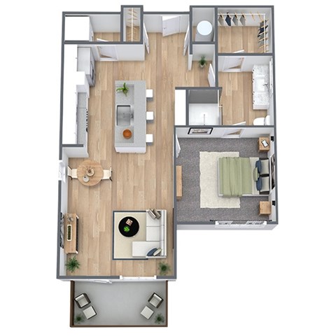 Floor plan for 1 bed, 1 bath, 720 sqft