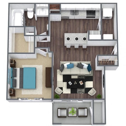 Floor plan for 1 bed, 1 bath, 638 sqft