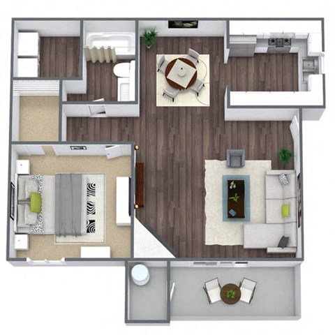 Floor plan for 1 bed, 1 bath, 732 sqft