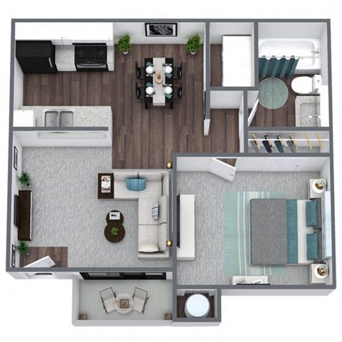Floor plan for 1 bed, 1 bath, 600 sqft