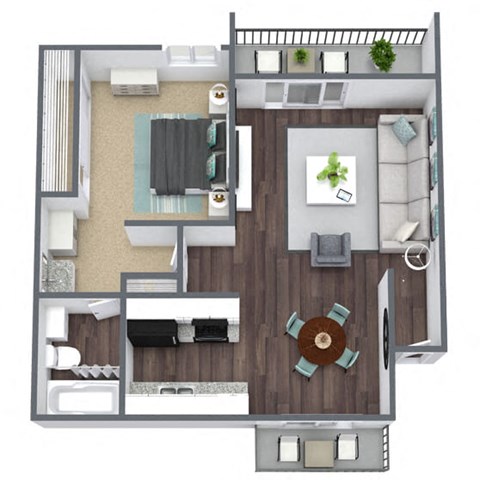Floor plan for 1 bed, 1 bath, 680 sqft