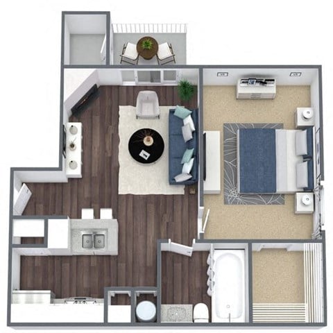 Floor plan for 1 bed, 1 bath, 603 sqft