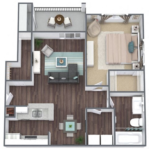 Floor plan for 1 bed, 1 bath, 680 sqft