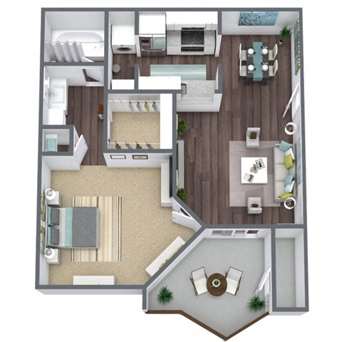 Floor plan for 1 bed, 1 bath, 564 sqft