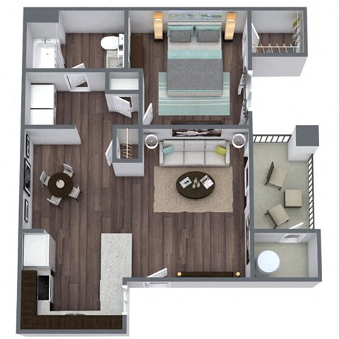 Floor plan for 1 bed, 1 bath, 692 sqft