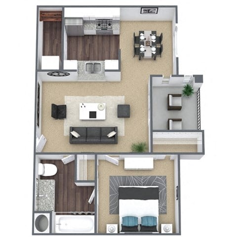 Floor plan for 1 bed, 1 bath, 608 sqft