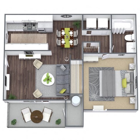 Floor plan for 1 bed, 1 bath, 730 sqft