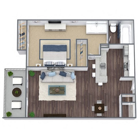 Floor plan for 1 bed, 1 bath, 593 sqft