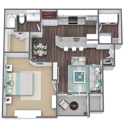 Floor plan for 1 bed, 1 bath, 714 sqft