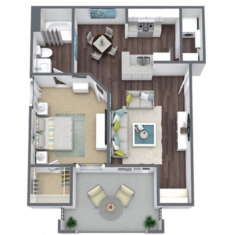 Floor plan for 1 bed, 1 bath, 646 sqft