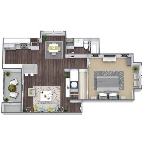 Floor plan for 1 bed, 1 bath, 657 sqft