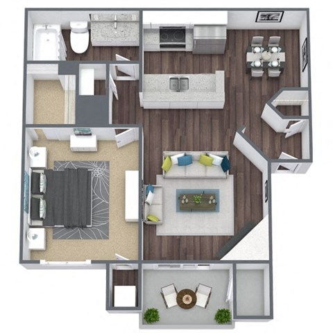Floor plan for 1 bed, 1 bath, 682 sqft
