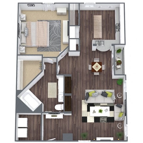 Floor plan for 1 bed, 1 bath, 823 sqft