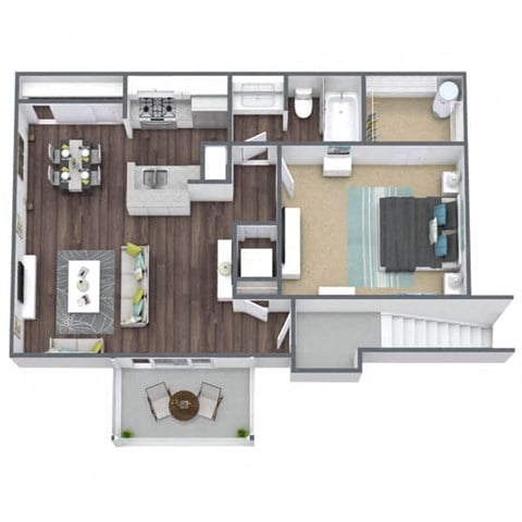 Floor plan for 1 bed, 1 bath, 700 sqft