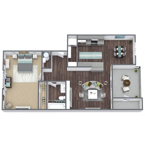 Floor plan for 1 bed, 1 bath, 640 sqft