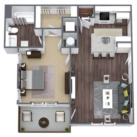 Floor plan for 1 bed, 1 bath, 685 sqft
