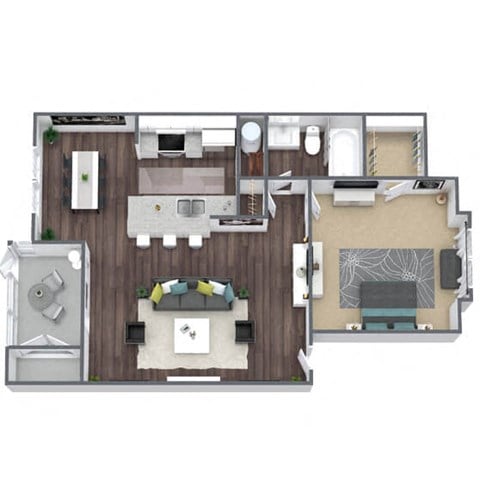 Floor plan for 1 bed, 1 bath, 756 sqft