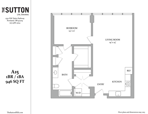 Floor plan for 1 bed, 1 bath, 1094 sqft