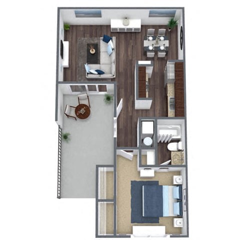 Floor plan for 1 bed, 1 bath, 660 sqft