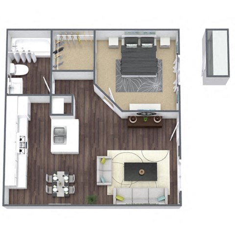 Floor plan for 1 bed, 1 bath, 478 sqft