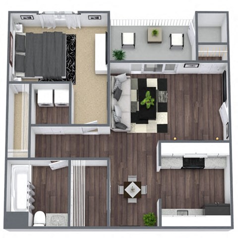 Floor plan for 1 bed, 1 bath, 555 sqft