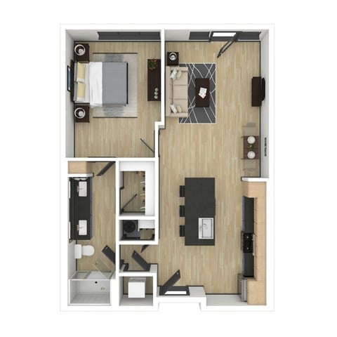 Floor plan for 1 bed, 1 bath, 811 sqft