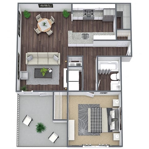 Floor plan for 1 bed, 1 bath, 719 sqft