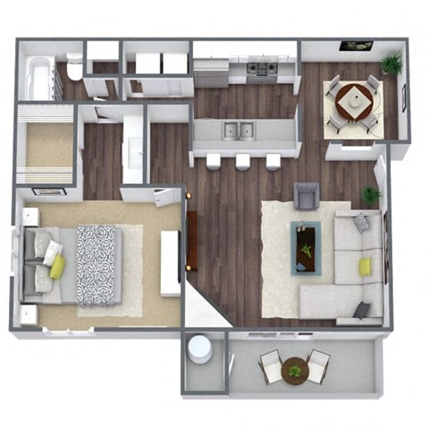 Floor plan for 1 bed, 1 bath, 757 sqft