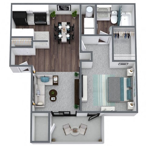 Floor plan for 1 bed, 1 bath, 700 sqft