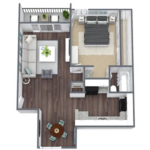Floor plan for 1 bed, 1 bath, 718 sqft