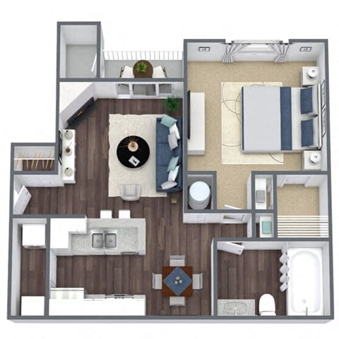Floor plan for 1 bed, 1 bath, 760 sqft