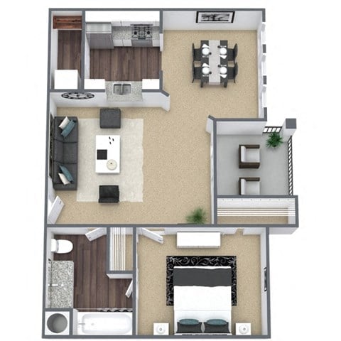 Floor plan for 1 bed, 1 bath, 706 sqft