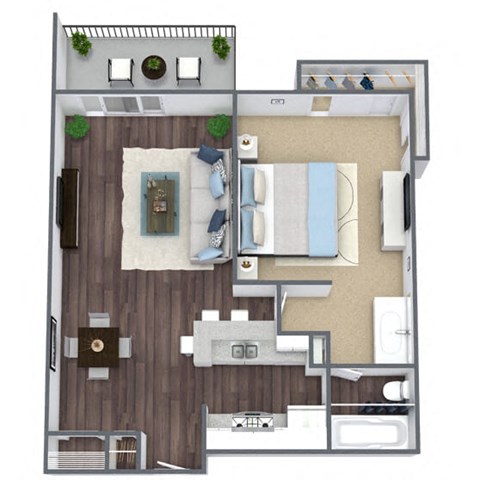 Floor plan for 1 bed, 1 bath, 665 sqft