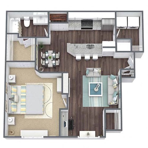 Floor plan for 1 bed, 1 bath, 796 sqft