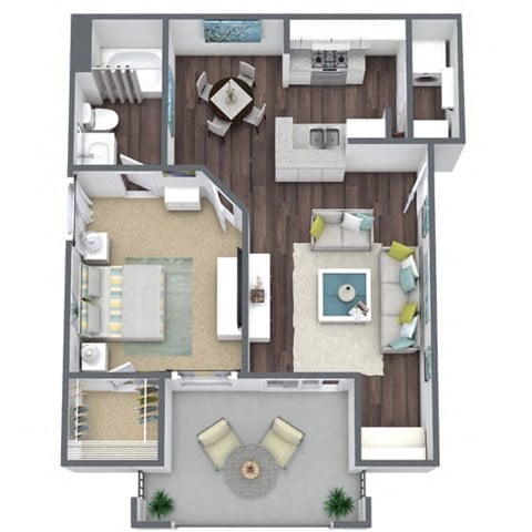 Floor plan for 1 bed, 1 bath, 695 sqft